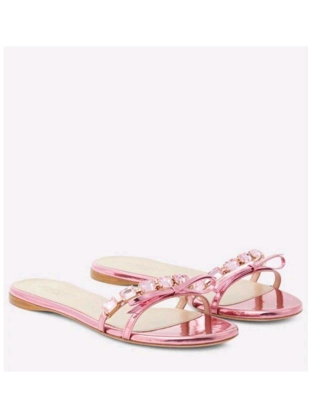 New Giambattista Valli NIB Crystal Slide Flat Sandals Size 37 (US 7) in Pink